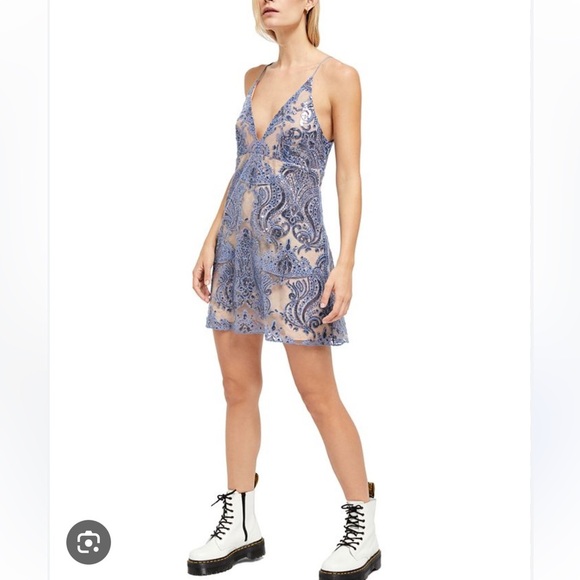 Free People Blue & Nude Sequin Mini Dress - Picture 4 of 16